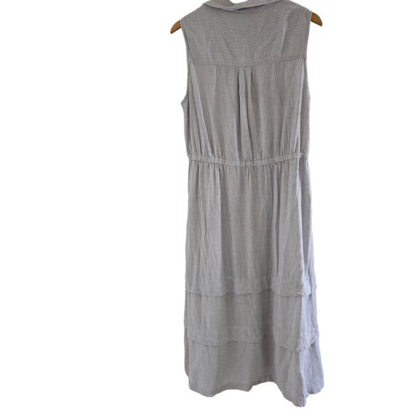 Calvin Klein Maxi Dress Sz 14 Blue Striped Linen Tiered Sleeveless A-Line - Picture 4 of 15